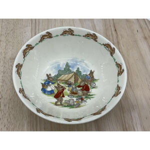 Royal Doulton VTG Bunnykins Cereal Bowl Camping Scene Nursery Ware Made England